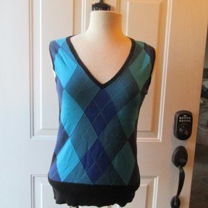 The Limited Vintage Argyle Sweater Vest Turquoise and Black Size Medium
